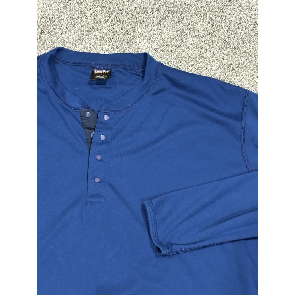 Patagonia Capilene Henley Shirt Mens Large Blue Long Sleeve Base Layer USA